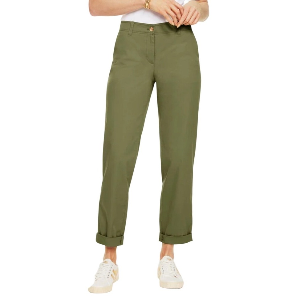 Talbots Womens Relaxed Chino Pants Size 10P Stretch Cotton Olive Green Casual